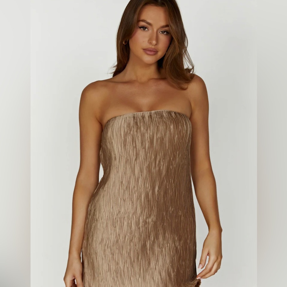 Meshki Athena plisse mini shift dress